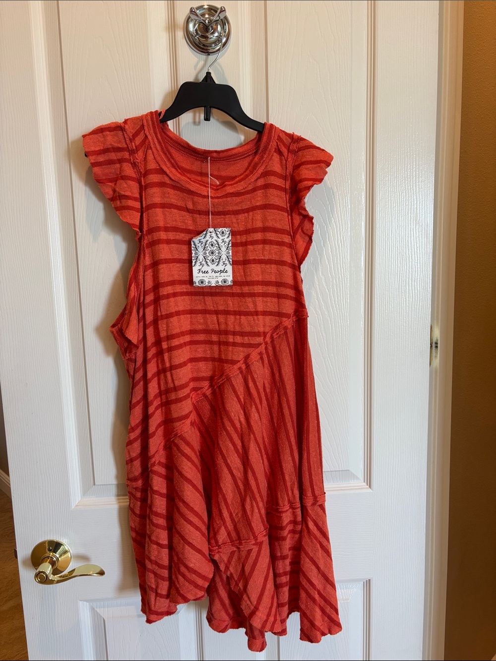 Free People Orange-Red Between the lines tee
